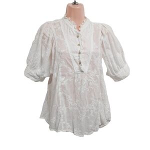 ANTHROPOLOGIE AKEMI + KIN Women's Embroidered Boho Blouse Top Cottagecore